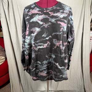 Athleta Marine Black Printed Balance Pullover Sweatshirt Tie Dye Pink Blue